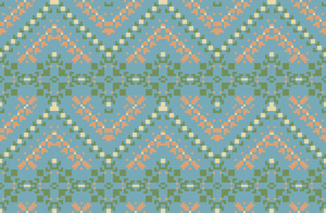 Pillow Ikat Pattern Fabricfolk Embroidery, Aztec Geometric Ornament Print. Design for Carpet, Wallpaper, Clothing, Wrapping, Fabric