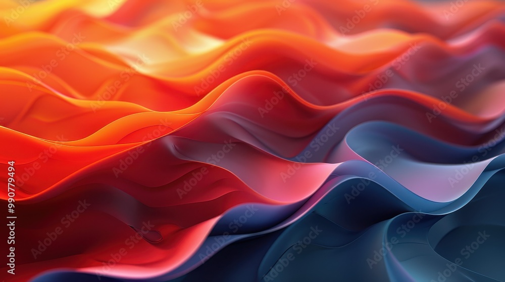 Poster abstraction in 3d, forming unusual patterns of blue, orange and red, creating a fascinating effect