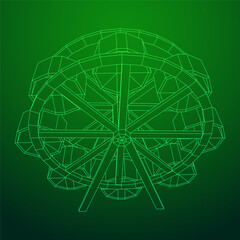 Ferris wheel spinning amusement park. Wireframe low poly mesh vector illustration.