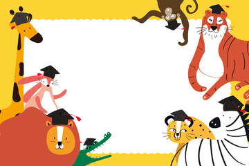 Animals png cute frame in yellow for kids