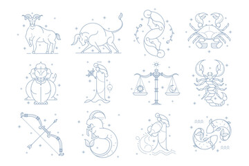 Aesthetic zodiac sign png sticker, line art astrological graphic, transparent background set