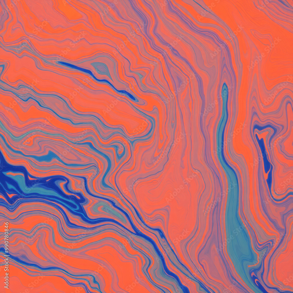 Aufkleber Streams of color in contrasting orange-blue tones create a three-dimensional abstract drawing with a pronounced texture