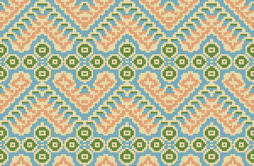 Geometric Tribal Double Ikat Patternfolk Embroidery, Aztec Geometric Ornament Print. Design for Carpet, Wallpaper, Clothing, Wrapping, Fabric