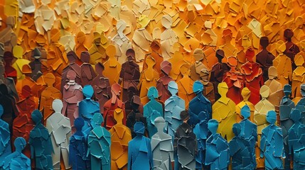 The cut-out paper crowd exudes a dynamic festival vibe, filled with joy and anticipation for the event