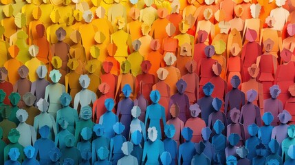 Obraz premium The banner illustrates a vivid expression of togetherness through a diverse crowd of colorful paper figures