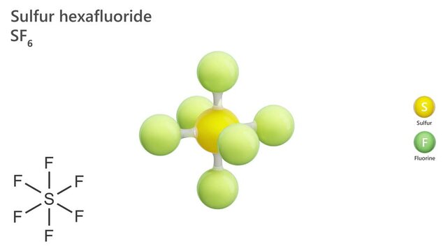 Sulfur hexafluoride (SF6) is a colorless, odorless gas. It has various applications such as an ultrasonic contrast agent used in echocardiography and ultrasound examination. White back. 3D render