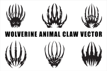 Aggressive Wolverine Claw Vector Silhouette Pack, Fierce Wolverine Claw Vector Silhouette Collection