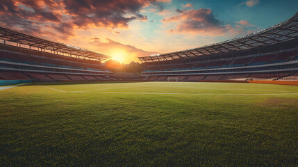 background with an empty auto racing track, featuring clean track surface, empty grandstands, and a serene, open view