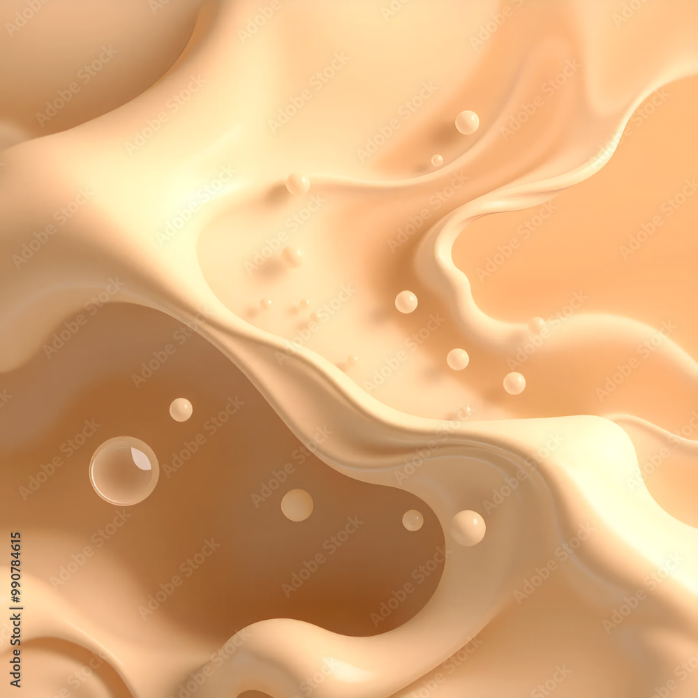 Poster Abstract splashes of milk and coffee depicting fluidity and movement. Creative style with smooth transitions and dynamic composition