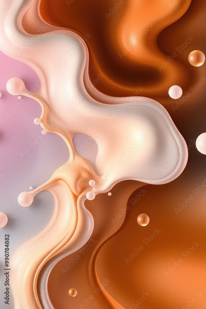 Poster Dynamic abstraction with flowing milk and coffee shapes. Modern design