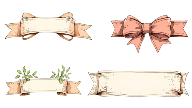 Set of vintage ribbons on transparent background. Collection of labels, banners. AI Generated
