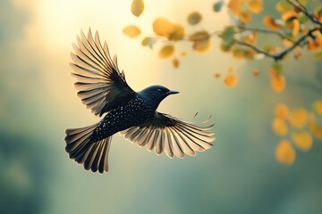 Obraz premium Bird in Flight at Sunrise