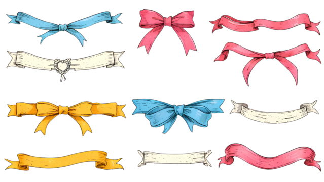 Set of vintage ribbons on transparent background. Collection of labels, banners. AI Generated