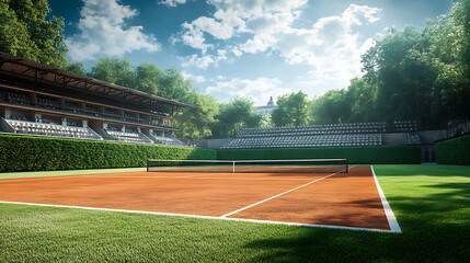 Naklejka premium background with an empty boxing arena, showcasing a well-lit ring, empty seats, and a calm, expansive environment