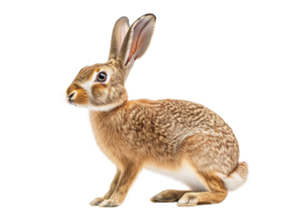 hare sitting isolated on white transparent background