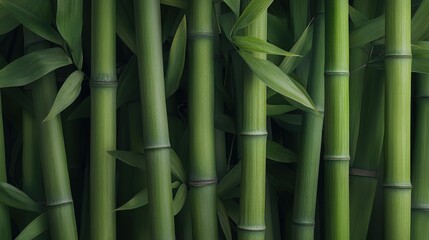 Obraz premium Green Bamboo Stalks with Lush Leaves Background