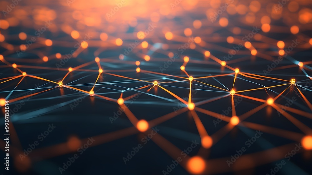 Poster abstract network of orange glowing lines and nodes