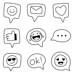 Emoticon doodle png sticker, social media reaction set on transparent background