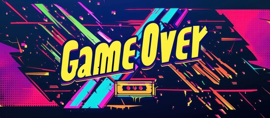 VHS glitch texture background with "Game Over" text in pixel art style