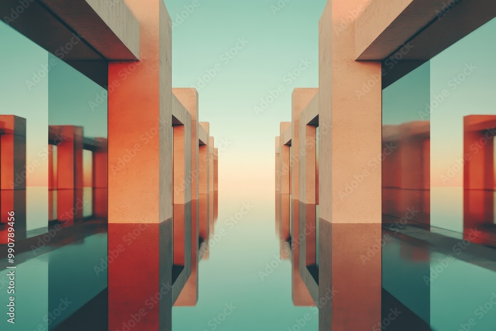 Poster a captivating display of reflected geometry in a dreamlike serenity of color and light