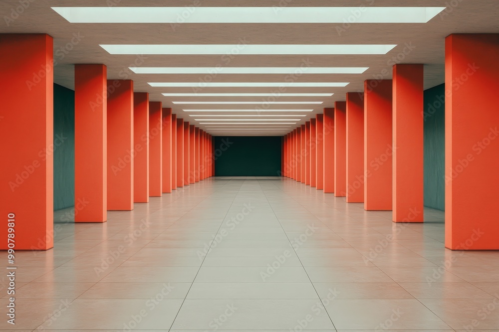 Aufkleber exploring contemporary architecture: vibrant columns and striking lines in a modern space