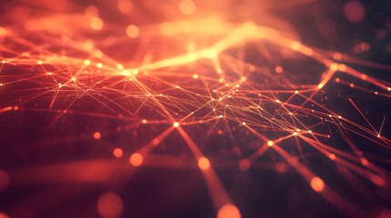 Abstract Network of Glowing Red Lines and Points