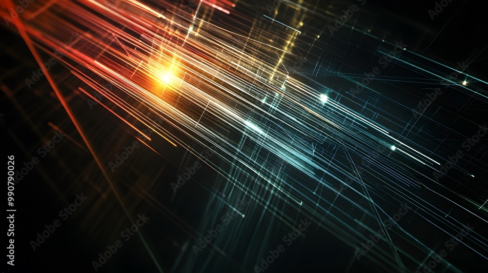 Poster abstract digital network with glowing lines and grids