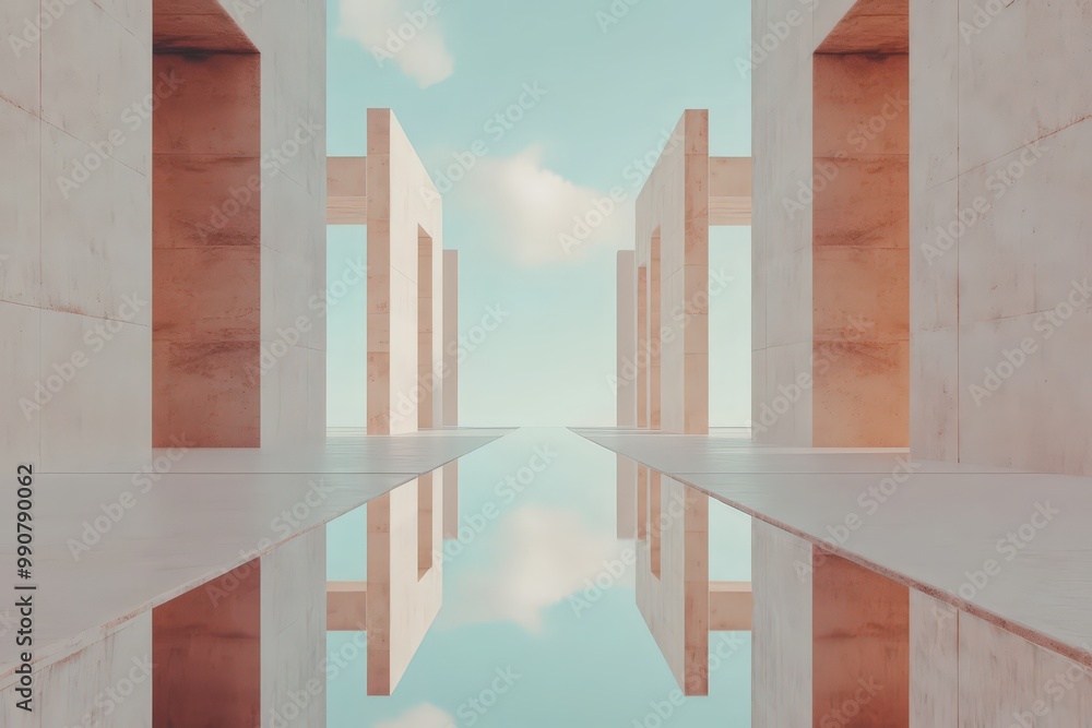 Aufkleber symmetrical structures reflecting serenity in a minimalist architectural enclave of dreams