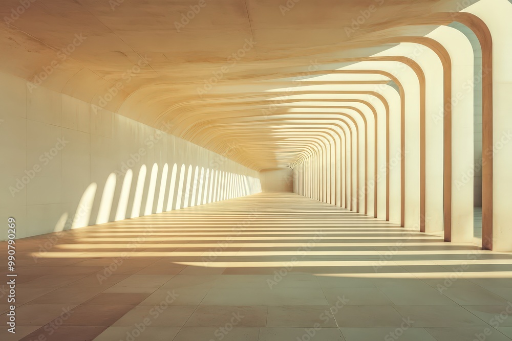 Poster a mesmerizing journey through an elegant architectural passage filled with light and shadow play.