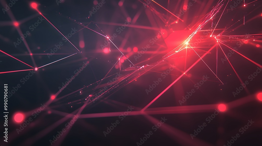 Poster abstract red lines and glowing circles network