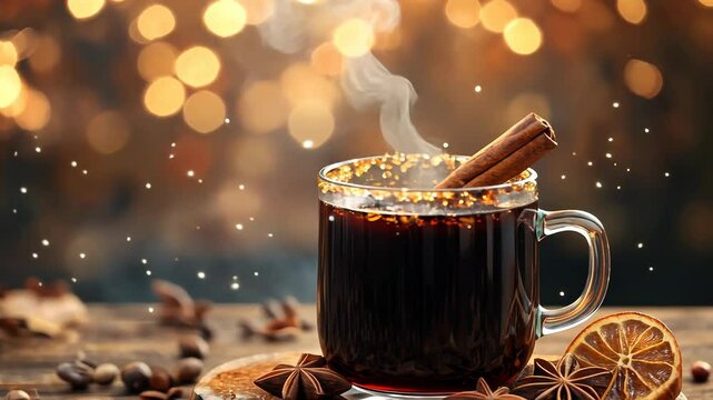Warm spiced mulled wine with cinnamon citrus
