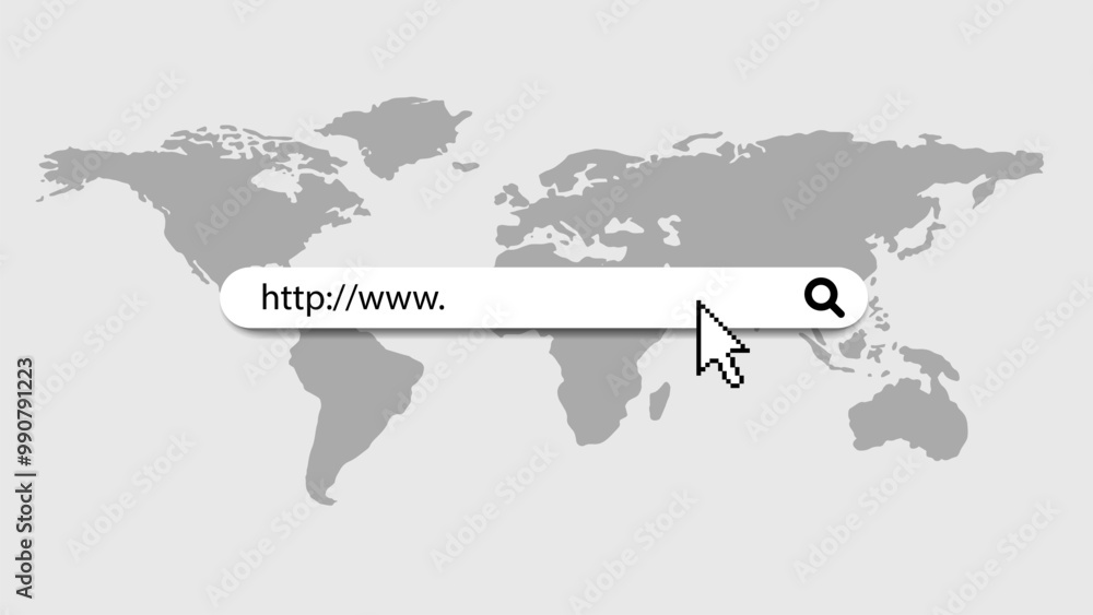 Poster search address icon. search form template for websites.website icon with cursor in flat style on wor