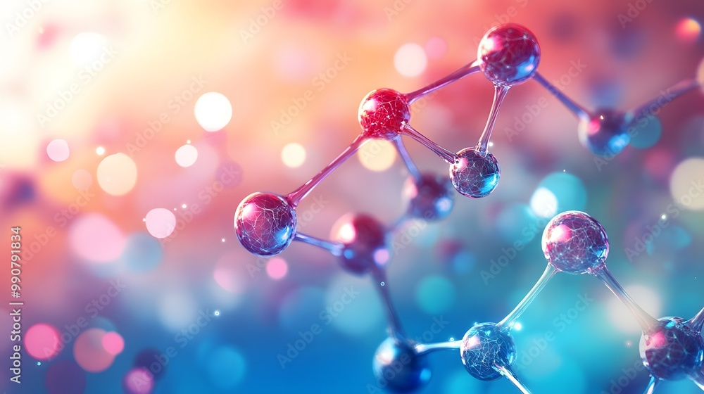 Aufkleber molecular structure with vibrant bokeh background