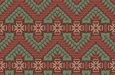 Ethnic Fabric Pixel Traditional Japanese Patternfolk Embroidery, Aztec Geometric Ornament Print. Design for Carpet, Wallpaper, Clothing, Wrapping, Fabric