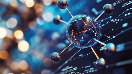 A futuristic depiction of a molecular structure with glowing elements set against a dark, technology-themed background.