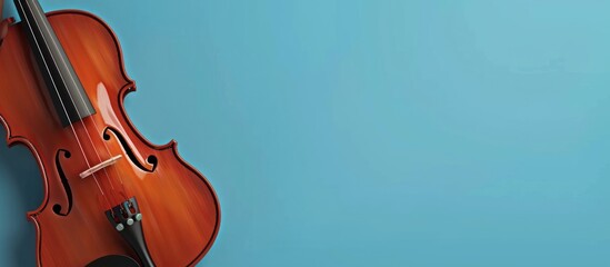 Fototapeta premium beautiful violin detail on rustic wooden, blue background