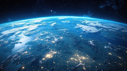 Fototapeta premium A view of China from space on a realistic model of Earth illustrates the concept of digital connectivity and global technology networks.