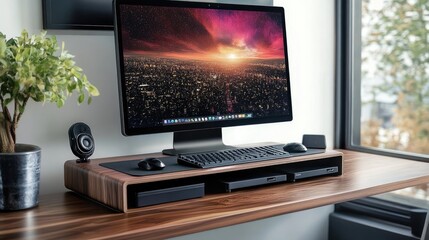 Fototapeta premium Adjustable monitor riser with built-in storage drawers