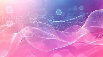 Abstract Pink and Purple Background with White Lines and Hexagons