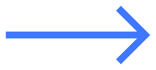 Fototapeta premium Blue arrow pointing to the right, on a white background. Ideal for navigation, direction, guidance, instruction, and movement themes. Simple vector design in a minimalist style.