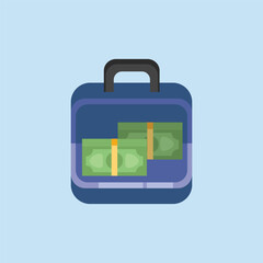 money papers in suitcase in flat vector design.