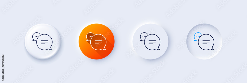 Poster text message line icon. neumorphic, orange gradient, 3d pin buttons. chat comment sign. speech bubbl