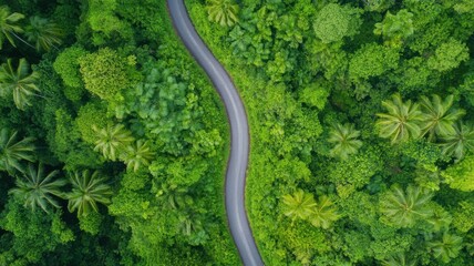 Aerial View of a Winding Path Through Lush Green Forest