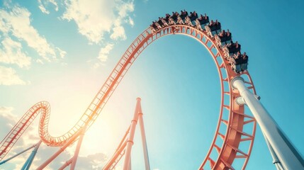 Roller Coaster Ride Against the Blue Sky