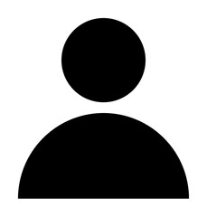 Black silhouette of a person comprised of a circle for the head and a semi-circle for the upper body. Ideal for avatars, user profiles, contacts, interfaces, and UX design. Minimalist vector style.