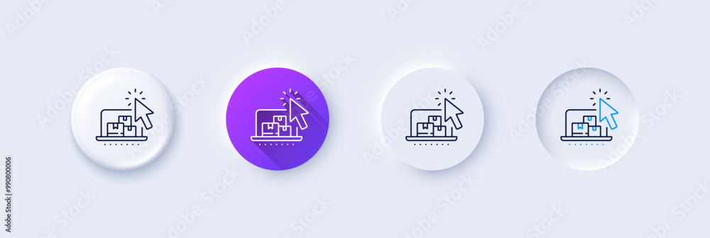 Poster online storage line icon. neumorphic, purple gradient, 3d pin buttons. internet delivery sign. mobil