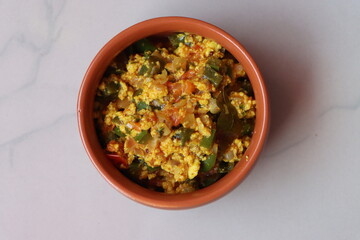 Paneer Bhurji or paneer burji, cottage cheesse fry with onion, tomato, capsicum and spices