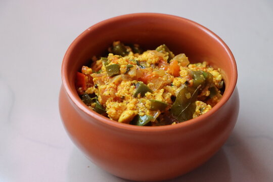 Paneer Bhurji or paneer burji, cottage cheesse fry with onion, tomato, capsicum and spices
