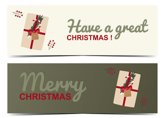 Festive Christmas Banners with Gift Box and Greetings. Christmas banner.