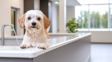 pet amenities in apartment complex, focus on dog washing station